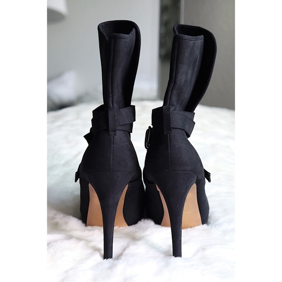 EUC Aldo Black Buckle Heel Boots - Picture 3 of 16